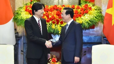 Chủ tịch nước Võ Văn Thưởng tiếp đón Hoàng Thái tử Nhật Bản Akishino. (Ảnh: THỦY NGUYÊN)
