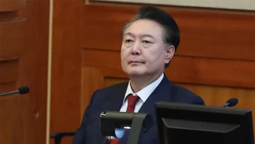Ông Yoon Suk Yeol tại Tòa án Hiến pháp ở Seoul, Hàn Quốc, ngày 20/2/2025. (Ảnh: Tân Hoa xã/TTXVN)