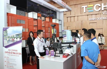 Gian hàng triển lãm của Becamex IDC tại Ngày hội Khởi nghiệp đổi mới sáng tạo quốc gia năm 2022. 