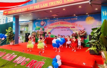 Học sinh Trường mầm non Thanh Bình, thành phố Hải Dương trong ngày khai giảng.