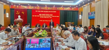 Quang cảnh hội thảo “Học viện Chính trị quốc gia Hồ Chí Minh - 75 năm xây dựng và phát triển”.