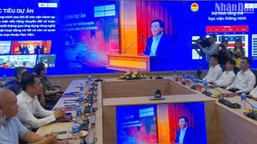 Quang cảnh lễ ra mắt Mô hình quản trị thông minh tại Học viện Chính trị quốc gia Hồ Chí Minh. 