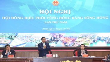 Thủ tướng Phạm Minh Chính chủ trì Hội nghị Hội đồng điều phối vùng Đồng bằng sông Hồng lần thứ năm. (Ảnh: TRẦN HẢI)