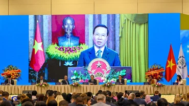 Chủ tịch nước Võ Văn Thưởng gửi thông điệp tới Hội nghị Nghị sĩ trẻ toàn cầu lần thứ 9. (Ảnh: DUY LINH)