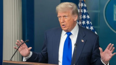 Tổng thống Mỹ Donald Trump trong cuộc họp báo tại Washington D.C. Ảnh: THX/TTXVN