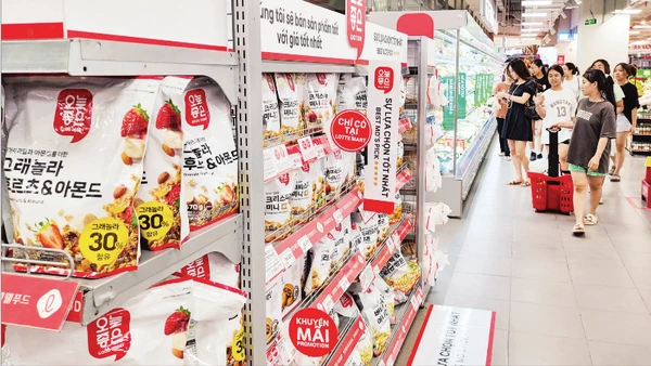 Người tiêu dùng mua sắm hàng hóa tại siêu thị Lotte Mart Hà Nội. (Ảnh: ĐĂNG ANH)