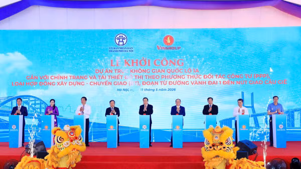 Các đại biểu thực hiện nghi thức khởi công dự án.