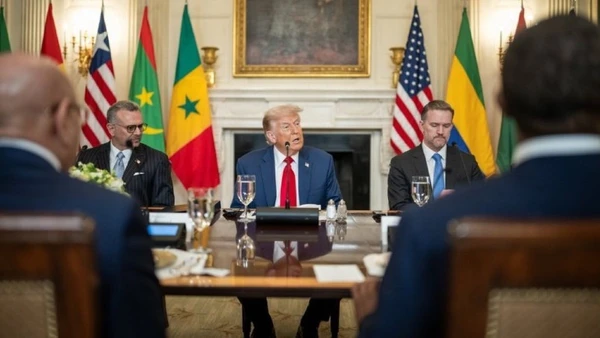 Tổng thống Trump trong cuộc gặp với lãnh đạo các nước Gabon, Guinea-Bissau, Liberia, Mauritania và Senegal tại Nhà Trắng. (Ảnh: The White House)