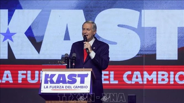 Ông Jose Antonio Kast phát biểu tại Santiago, Chile, ngày 16/11/2025. (Ảnh: THX/TTXVN)