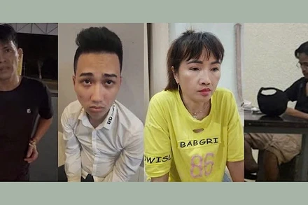 Các đối tượng tại cơ quan công an. (Ảnh: Công an cung cấp)