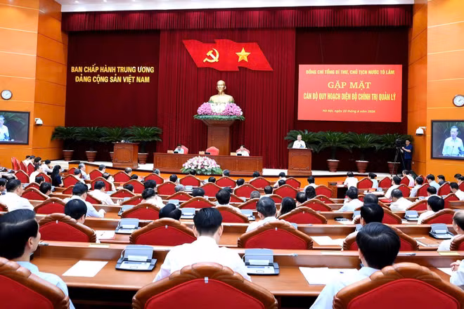 Quang cảnh cuộc gặp mặt tại Trụ sở Trung ương Đảng. (Ảnh: ĐĂNG KHOA)