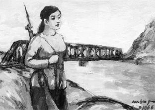 Nữ dân quân Hàm Rồng trực chiến
ký họa của Hoàng Hoa Mai (1966)