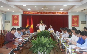Đồng chí Phan Đình Trạc phát biểu ý kiến kết luận tại buổi làm việc.