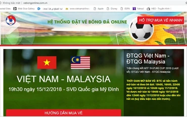 Giao diện trang web bán vé online giả mạo VFF.