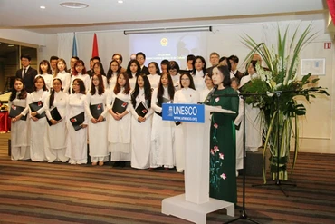 Đại sứ - Trưởng phái đoàn Việt Nam thường trực bên cạnh UNESCO Trần Thị Hoàng Mai phát biểu khai mạc Lễ kỷ niệm.