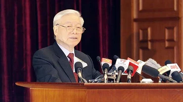 Tổng Bí thư Nguyễn Phú Trọng phát biểu khai mạc Hội nghị. Ảnh: ĐĂNG KHOA
