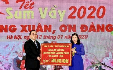 Bí thư Thành ủy Hà Nội Hoàng Trung Hải trao tặng 3.000 suất quà của Thành ủy, HĐND, UBND thành phố Hà Nội cho công nhân lao động Thủ đô nhân dịp Xuân Canh Tý 2020.