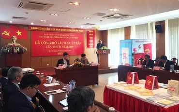 Quang cảnh lễ công bố sách xuất bản lần thứ hai năm 2019 của NXB Chính trị quốc gia Sự thật.