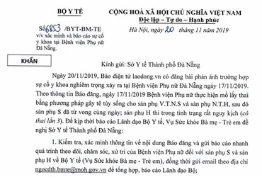 Bộ Y tế ra hai công văn khẩn chỉ đạo xử lý sự cố tai biến sản khoa
