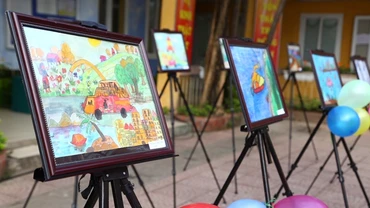 Một số bức tranh dự thi của học sinh Trường Tiểu học Kim Đồng, Hà Nội (Ảnh: Ban tổ chức).