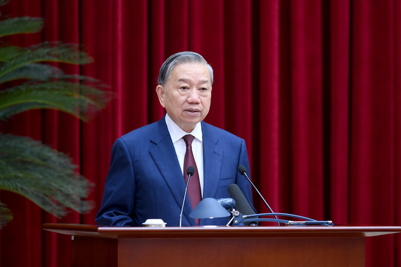 Tổng Bí thư Tô Lâm phát biểu bế mạc Hội nghị. (Ảnh: ĐĂNG KHOA)