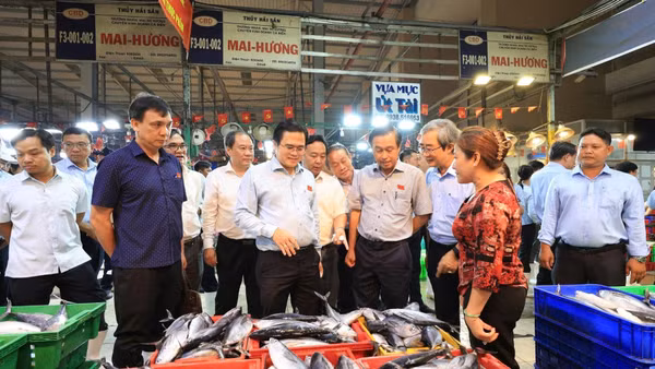 Thành viên Đoàn giám sát kiểm tra chợ đầu mối nông sản thực phẩm Bình Điền. (Ảnh: Hội đồng nhân dân Thành phố Hồ Chí Minh)