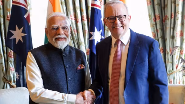 Thủ tướng Australia Anthony Albanese và Thủ tướng Ấn Độ Narendra Modi tại cuộc gặp ở Melbourne ngày 9/7/2026. (Ảnh: ANI/TTXVN)