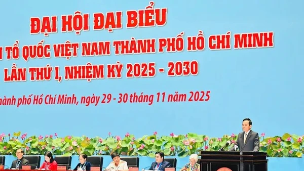 Bí thư Thành ủy Thành phố Hồ Chí Minh Trần Lưu Quang phát biểu tại Đại hội. (Ảnh: VIỆT DŨNG) 