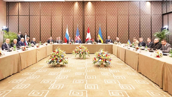 Quang cảnh vòng đàm phán diễn ra tại Thụy Sĩ. (Ảnh TÂN HOA XÃ)