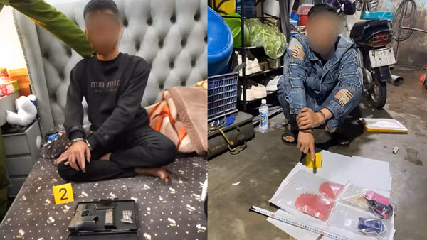 Các đối tượng bị bắt giữ cùng tang vật.