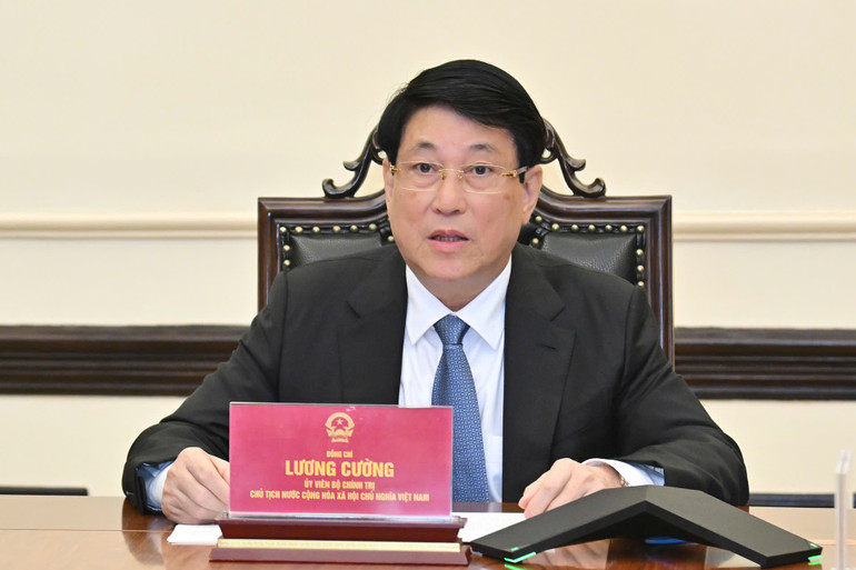 Chủ tịch nước Lương Cường tại cuộc điện đàm. z6696314318910-0ce0d03338c01f584313c58e0d824941.jpg