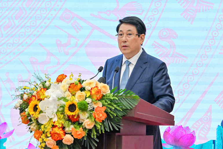 Chủ tịch nước Lương Cường phát biểu tại hội nghị. (Ảnh Thủy Nguyên) z6938938932180-4af90dc78fa1a65a08b7e0f044825a26.jpg