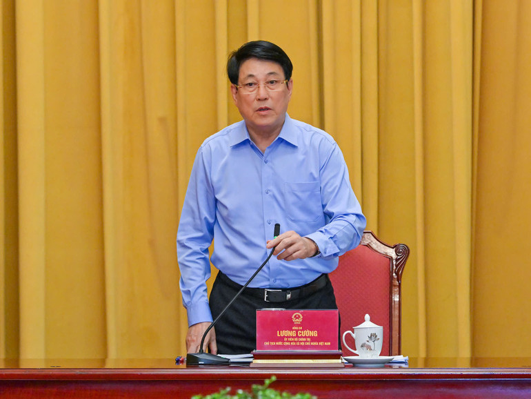 Chủ tịch nước Lương Cường phát biểu chỉ đạo tại buổi làm việc. z6744411556699-25681126af774cb30f8c2f19e6b6d530.jpg
