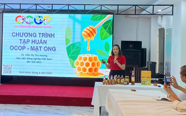 Konzultant Dr. Tran Thi Thu Huong (Vietnamská zemědělská akademie) se podělí o aplikaci technologie pro vývoj medových produktů podle standardů OCOP. 4.jpg