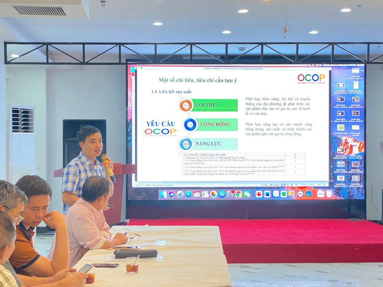 Pan Tran Van Chinh, odborný pracovník odpovědný za program OCOP v Úřadu pro koordinaci nových venkovských oblastí provincie Ninh Binh, provádí včely medonosné postupy programu OCOP. 6.png