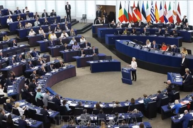 oàn cảnh phiên họp Nghị viện châu Âu tại Brussels, Bỉ. (Ảnh: THX/TTXVN)