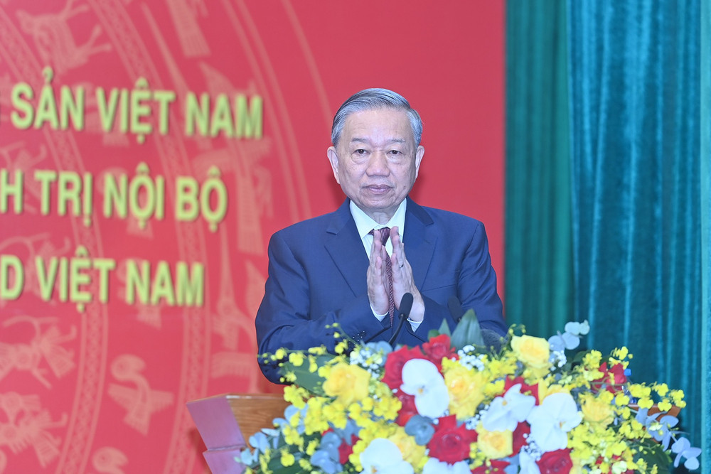 Tổng Bí thư Tô Lâm phát biểu tại buổi gặp mặt. (Ảnh: Đăng Khoa) a6-bnd-6379.jpg