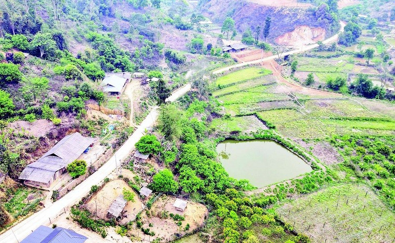 Đường từ trung tâm xã biên giới Lóng Phiêng vào bản Đin Chí đã được bê-tông hóa, giúp người dân đi lại thuận tiện cả bốn mùa.