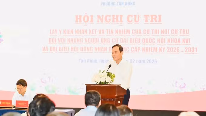 Đồng chí Trần Lưu Quang phát biểu tại hội nghị. (Ảnh: VIỆT DŨNG)