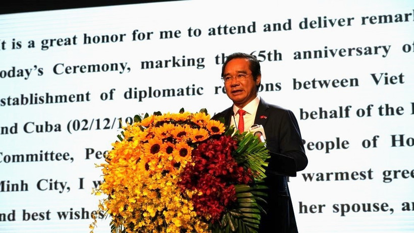 Chủ tịch Ủy ban nhân dân Thành phố Hồ Chí Minh Nguyễn Văn Được phát biểu tại buổi lễ. 