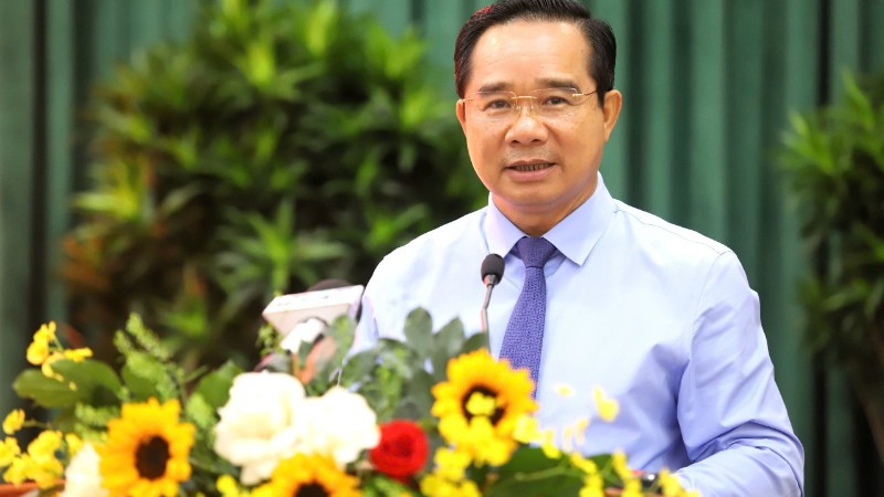 Ủy viên Trung ương Đảng, Chủ tịch Ủy ban nhân dân Thành phố Hồ Chí Minh Nguyễn Văn Được phát biểu tại Hội nghị.