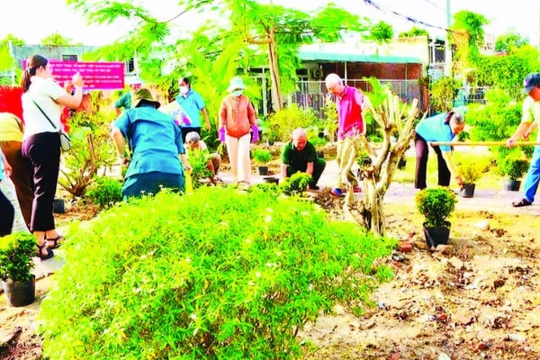 Người dân ấp Hải Lộc (xã Long Hải) chung tay xây dựng “Tiểu công viên cây xanh” trên địa bàn.