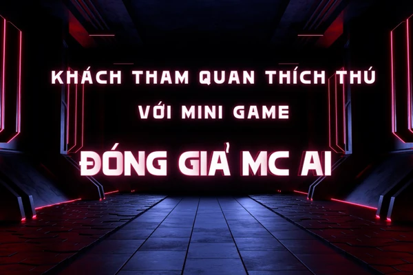 Khách tham quan thích thú với mini game “Đóng giả MC AI”.