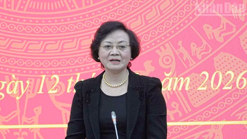 Đồng chí Phạm Thị Thanh Trà, Ủy viên Trung ương Đảng, Bí thư Trung ương Đảng, Phó Thủ tướng Chính phủ phát biểu tại hội nghị công bố quyết định giám sát đối với Ban Thường vụ Tỉnh ủy Điện Biên.