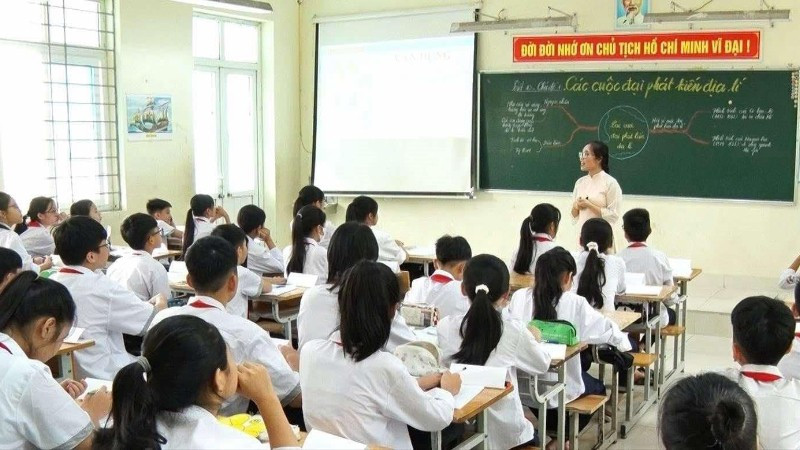Giờ học tại Trường THCS Tân Tiến, xã Xuân Mai, thành phố Hà Nội. (Ảnh THÚY QUỲNH)