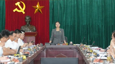 Đồng chí Bạch Liên Hương, Tổ trưởng Tổ công tác số 10 của thành phố Hà Nội hướng dẫn công tác sắp xếp các đơn vị hành chính cấp xã.