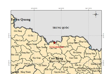 Bản đồ tâm chấn động đất M= 3.4 tại xã Cần Yên, tỉnh Cao Bằng. (Nguồn: Trung tâm Báo tin động đất và Cảnh báo sóng thần, Viện Các khoa học trái đất)