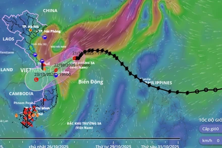 Cập nhật vị trí của bão số 12 (Fengshen) lúc 22 giờ tối 21/10. (Nguồn: Hệ thống Giám sát thiên tai Việt Nam)