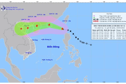 Bản đồ dự báo quỹ đạo và cường độ Bão số 3 phát lúc 11 giờ ngày 19/7/2025. (Ảnh: Trung tâm Dự báo khí tượng thủy văn quốc gia)
