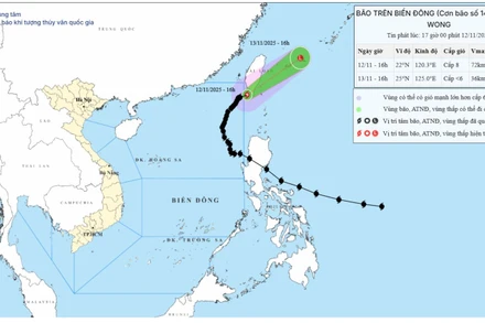 Bản đồ quỹ đạo bão số 14. (Nguồn: Trung tâm Dự báo khí tượng thủy văn quốc gia)